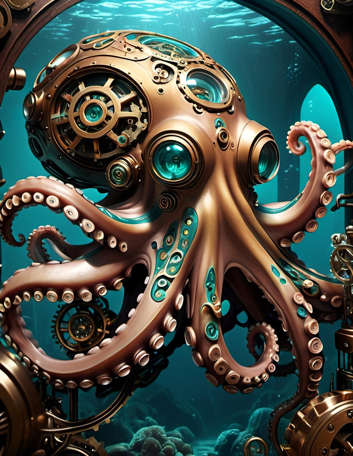 Steampunk Octopus Art Print: Futuristic Ocean Decor (Digital Download)