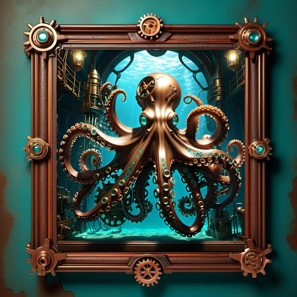 Steampunk Octopus Art Print: Vintage Nautical Fantasy (Digital Download 4096x4096px)