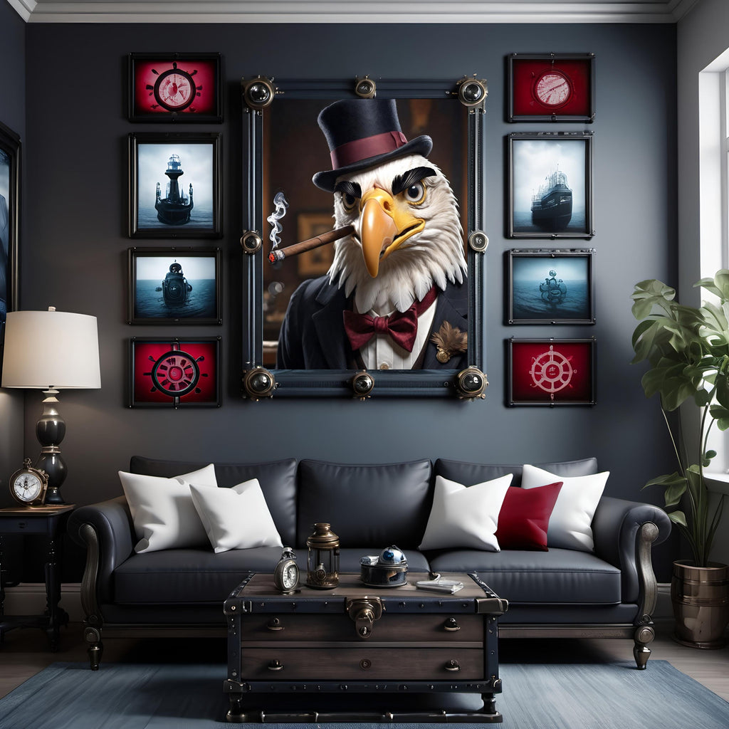 Patriotic Bald Eagle Cigar Digital Art Anthropamorphic Animal Humor Vintage Americana