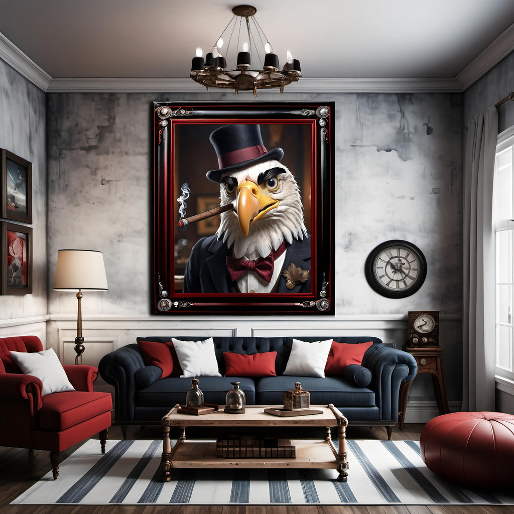 Patriotic Bald Eagle Cigar Digital Art Anthropamorphic Animal Humor Vintage Americana