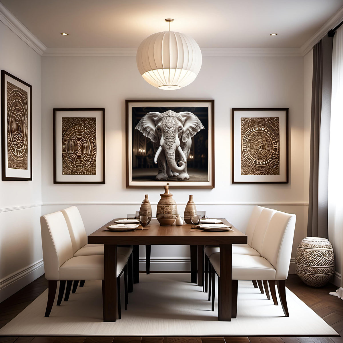 Tattooed Elephant Art Print: AI Generated Animal Wall Decor (Digital Download)
