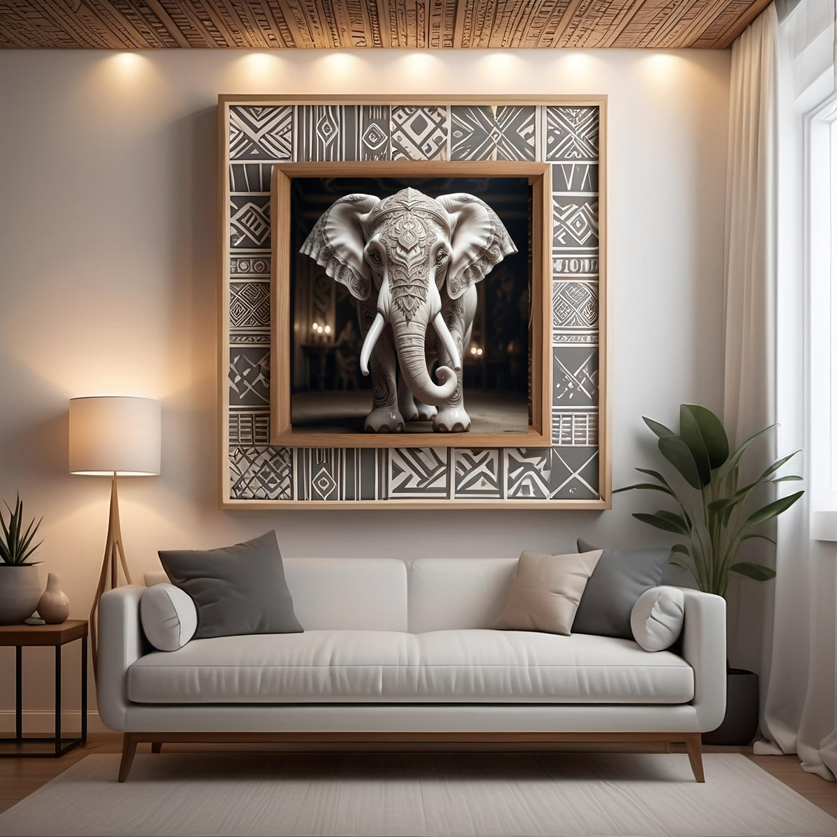 Tattooed Elephant Art Print: AI Generated Animal Wall Decor (Digital Download)