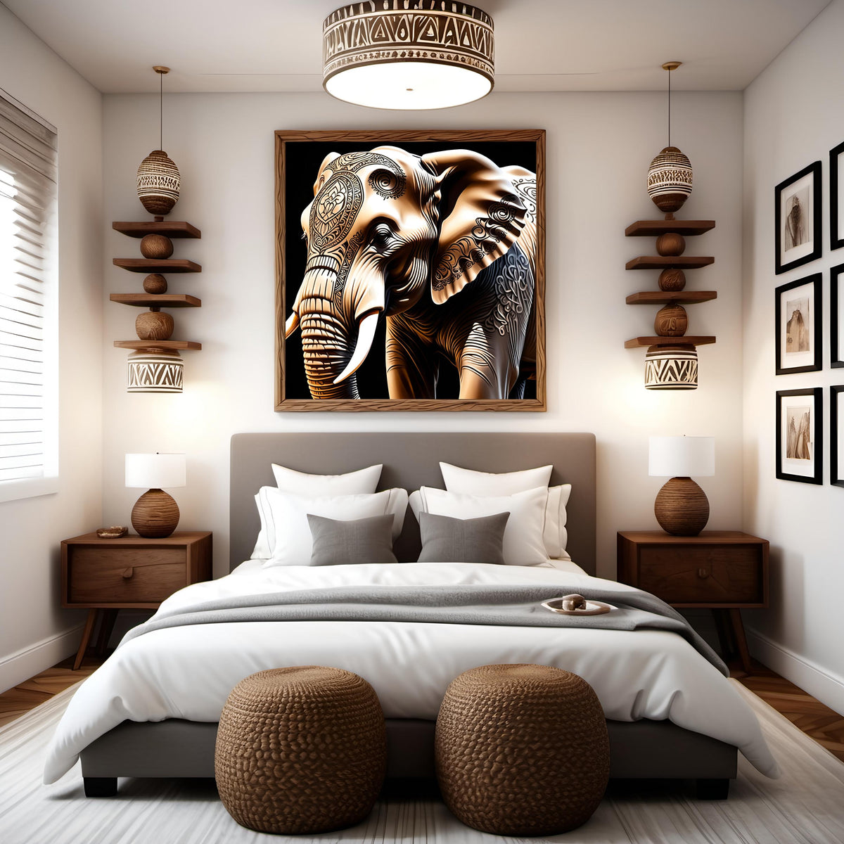 Tattooed Elephant Art Print: Intricate Animal Design (Digital Download)