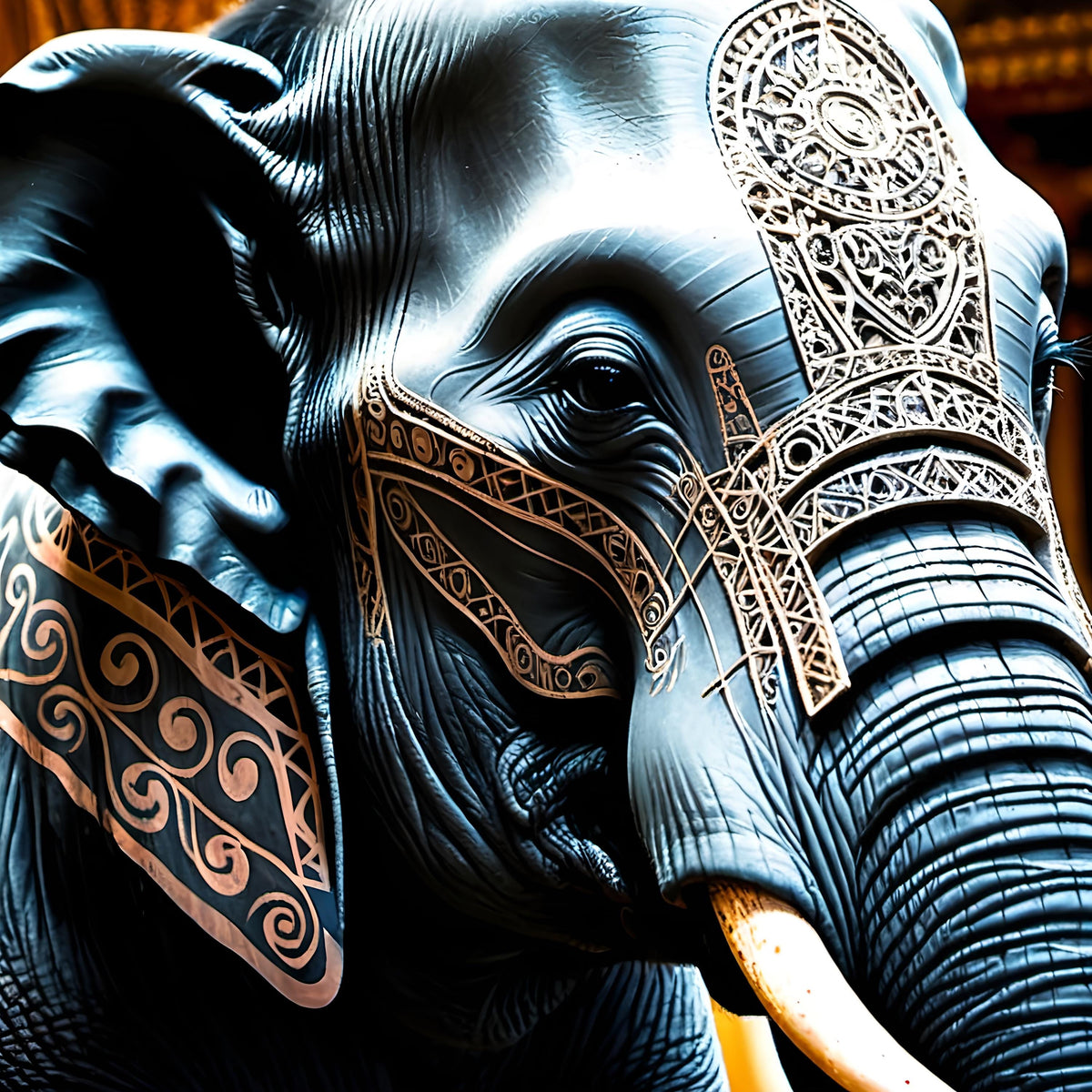 Tattooed Elephant Art Print: Intricate Animal Wall Decor (Digital Download)