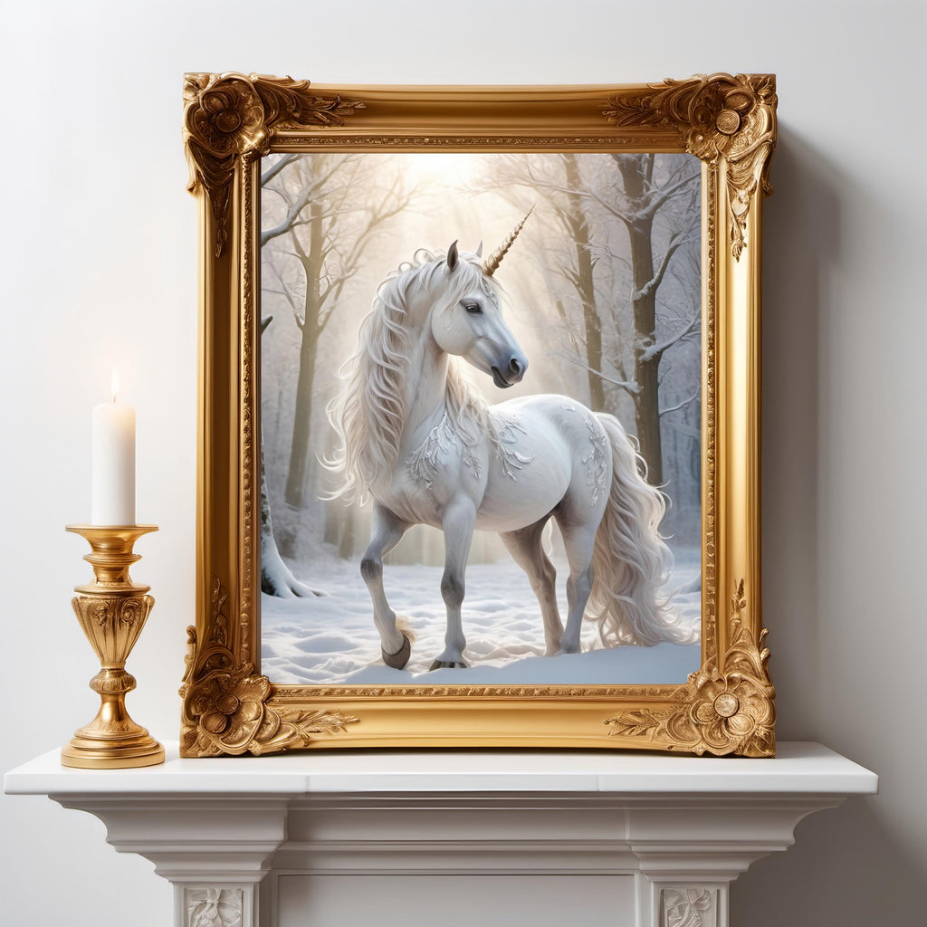 Winter Unicorn Art Print: Magical Snow Forest (Digital Download)
