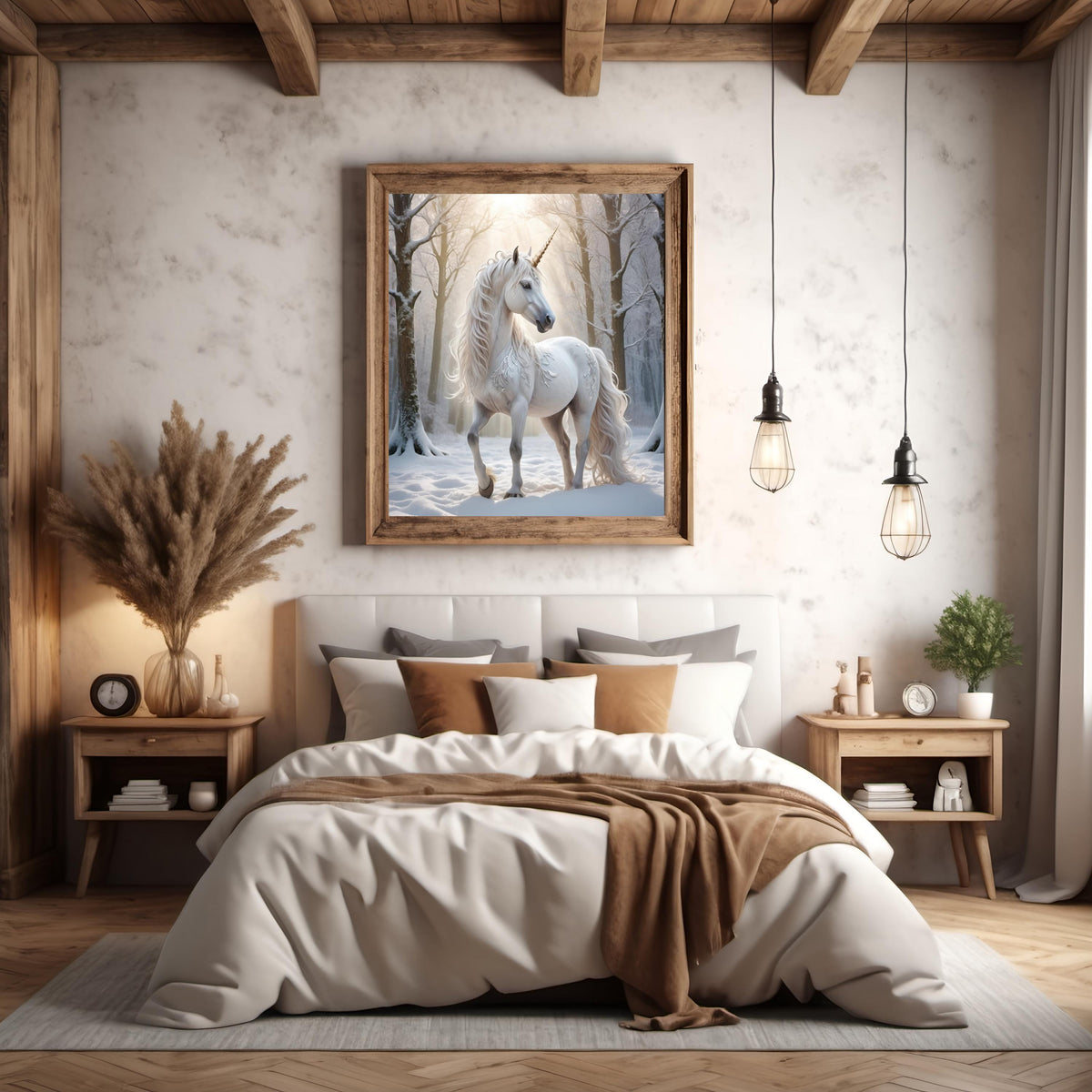 Winter Unicorn Art Print: Magical Snow Forest (Digital Download)