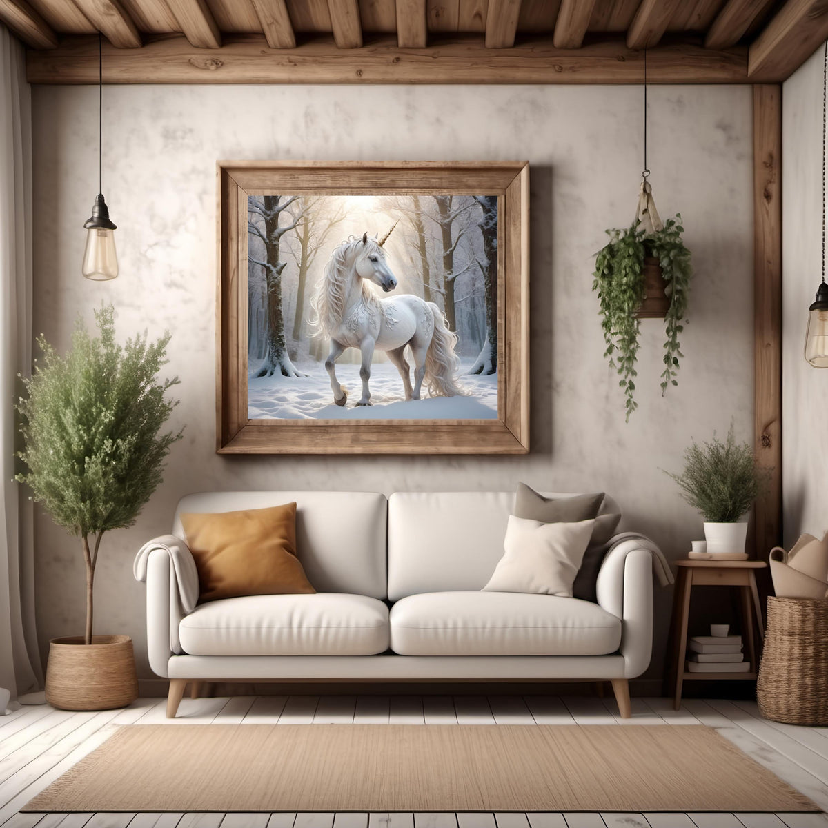 Winter Unicorn Art Print: Magical Snow Forest (Digital Download)