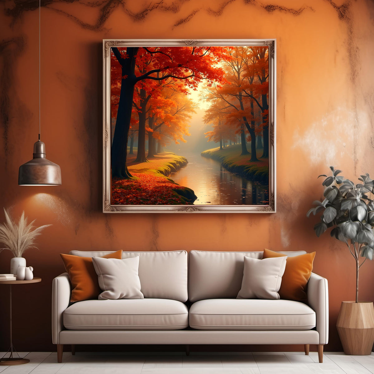 Autumn River Landscape Art: Serene Fall Forest Print (Digital Download)