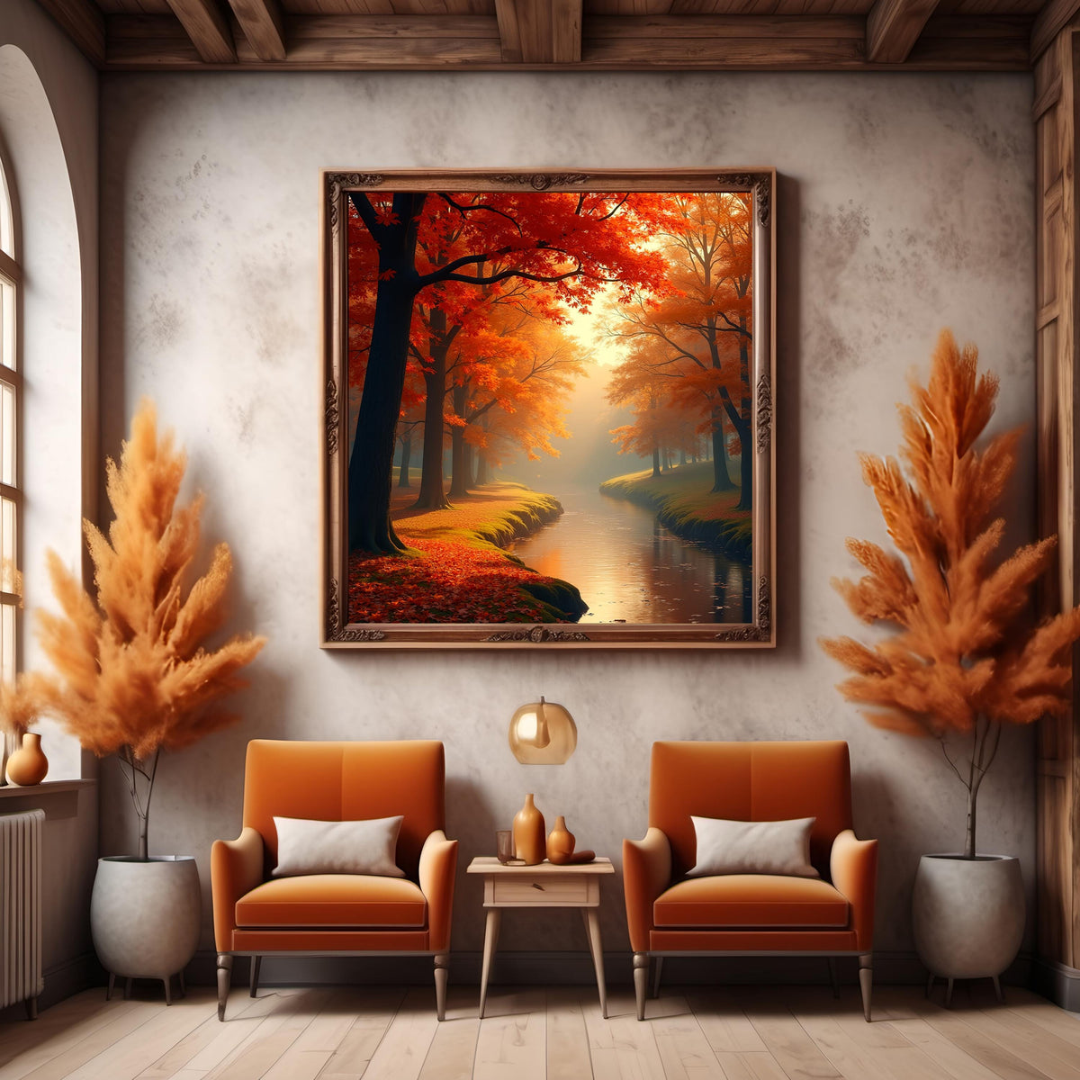 Autumn River Landscape Art: Serene Fall Forest Print (Digital Download)