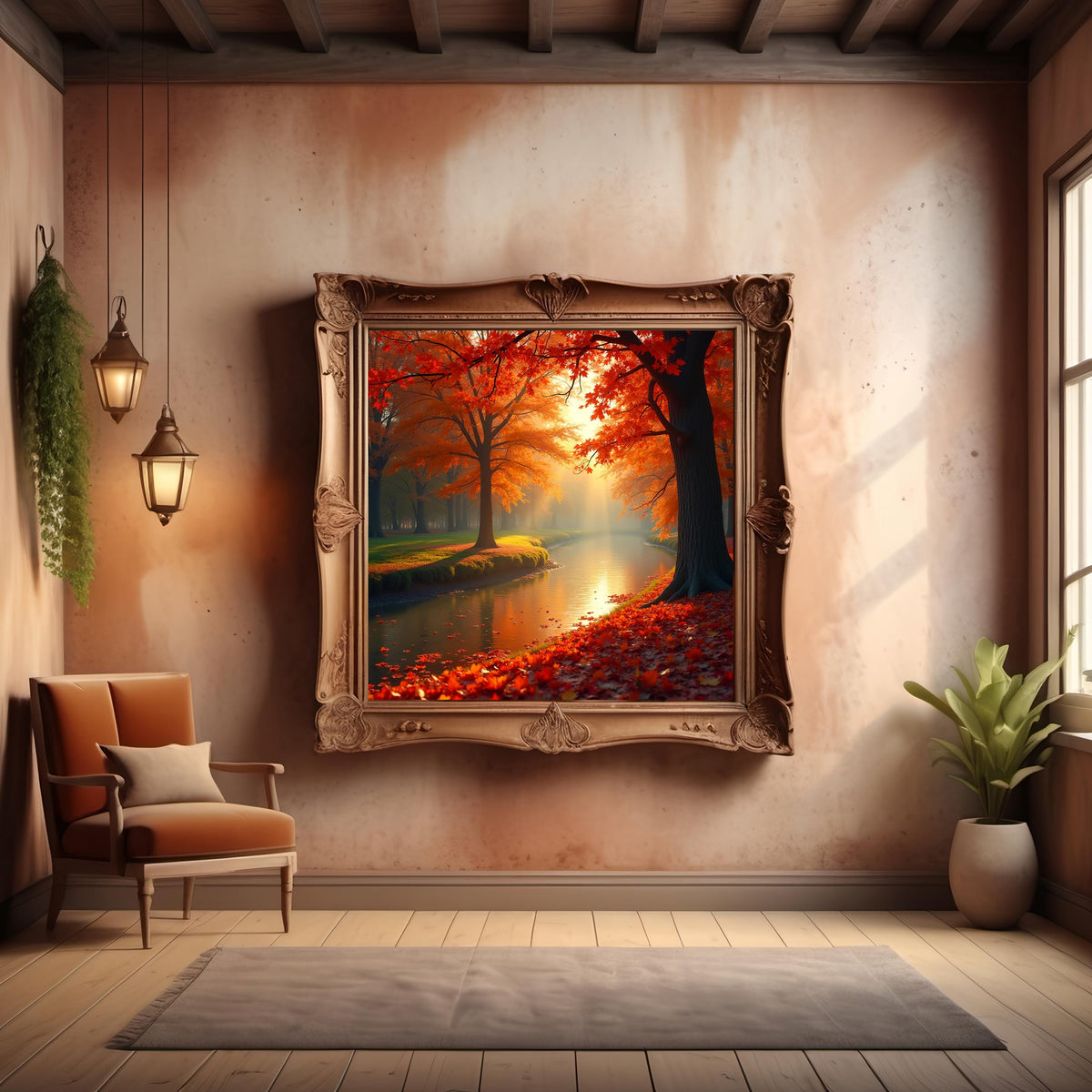 Autumn River Landscape Art Print: Serene Fall Scene (Digital Download)