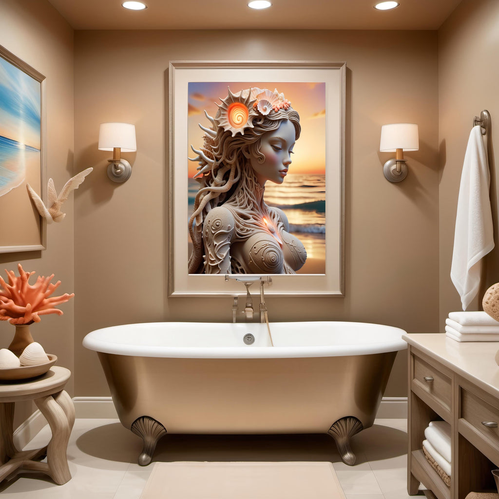 Seashell Goddess Art Print: Fantasy Ocean Sunset (Digital Download)