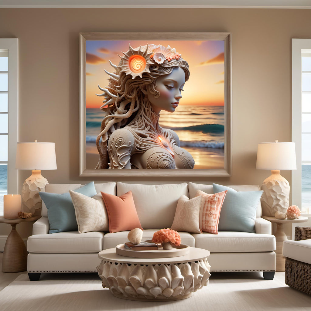 Seashell Goddess Art Print: Fantasy Ocean Sunset (Digital Download)