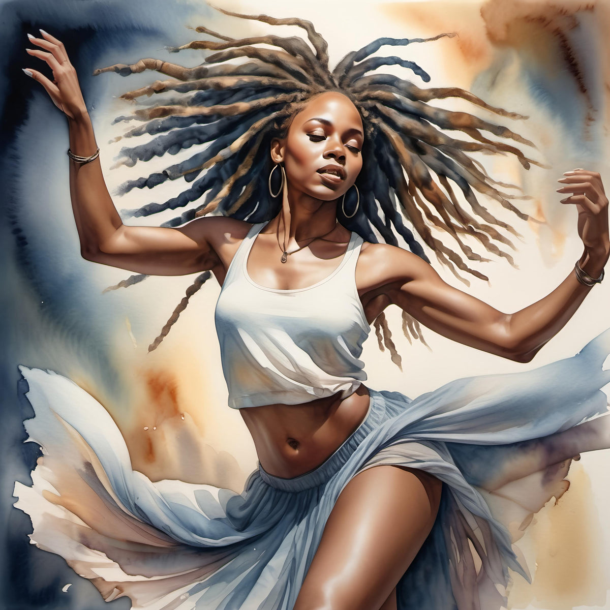 Dancing Woman Watercolor Art Print: Elegant Flowing Fabric (Digital Download) 4