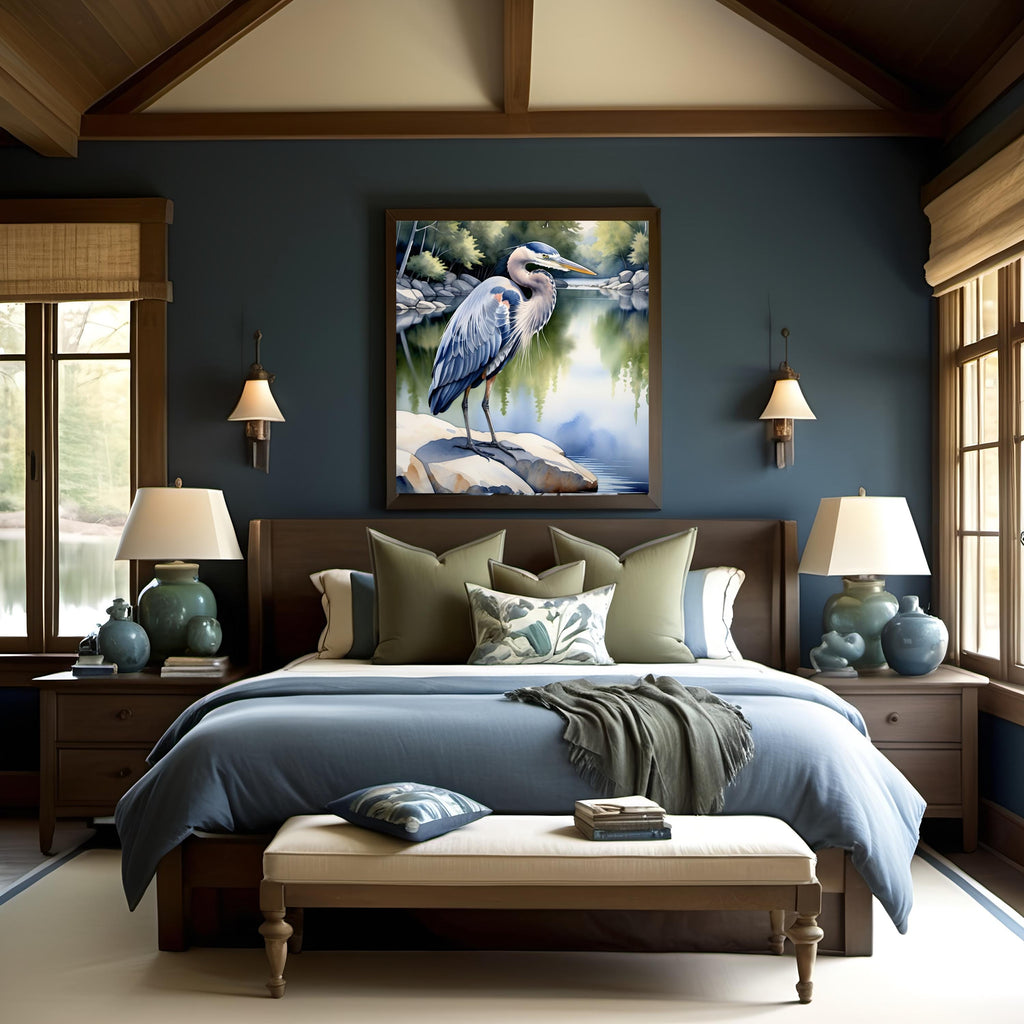 Blue Heron Lake Scene Art Print: Serene Nature Digital Download 2