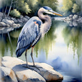 Blue Heron Lake Scene Art Print: Serene Nature Digital Download 2