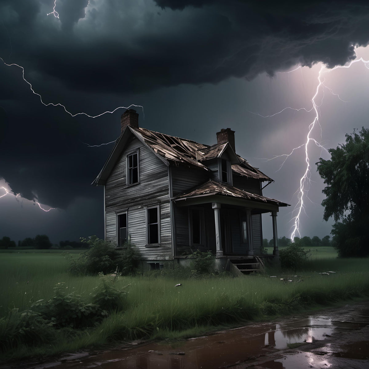 Eerie Haunted House Digital Print: Gothic Storm Art (Digital Download)