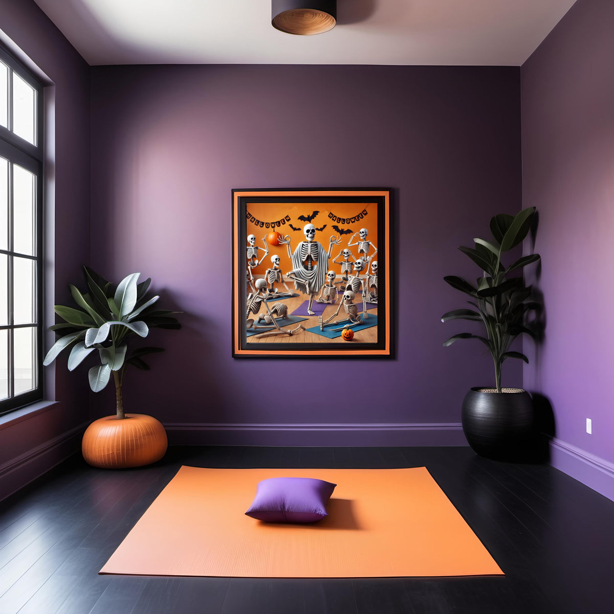 Skeleton Yoga Print: Funny Halloween Art, Spooky Whimsical Decor (Digital Download)