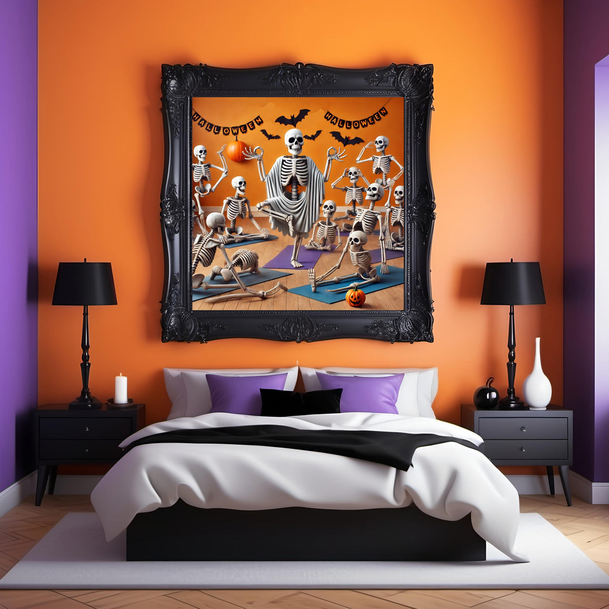 Skeleton Yoga Print: Funny Halloween Art, Spooky Whimsical Decor (Digital Download)