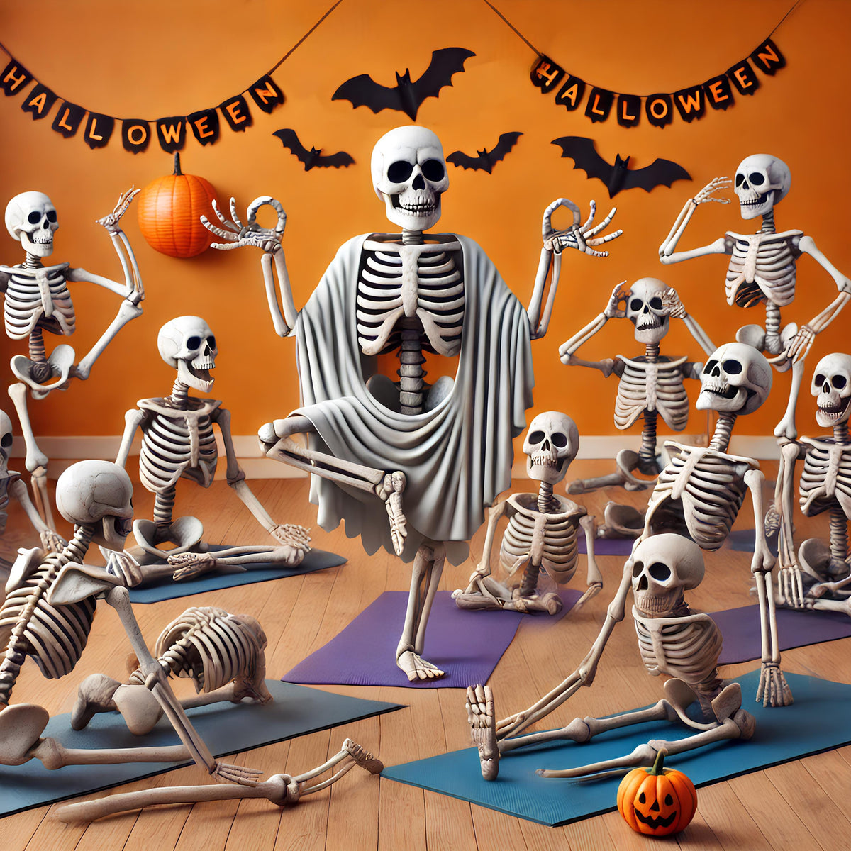 Skeleton Yoga Print: Funny Halloween Art, Spooky Whimsical Decor (Digital Download)