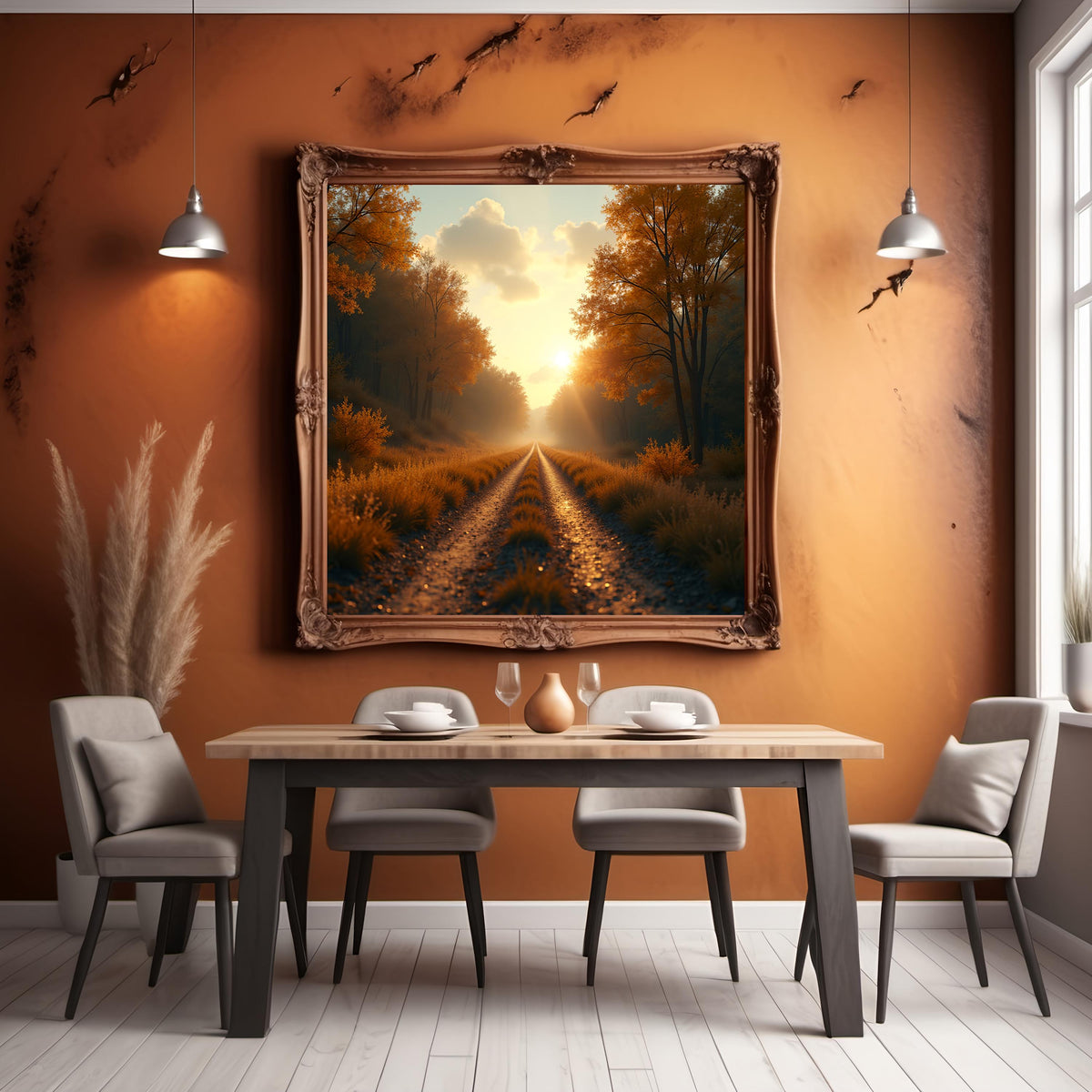 Autumn Forest Pathway Art Print: Golden Fall Scenic Road (Digital Download)