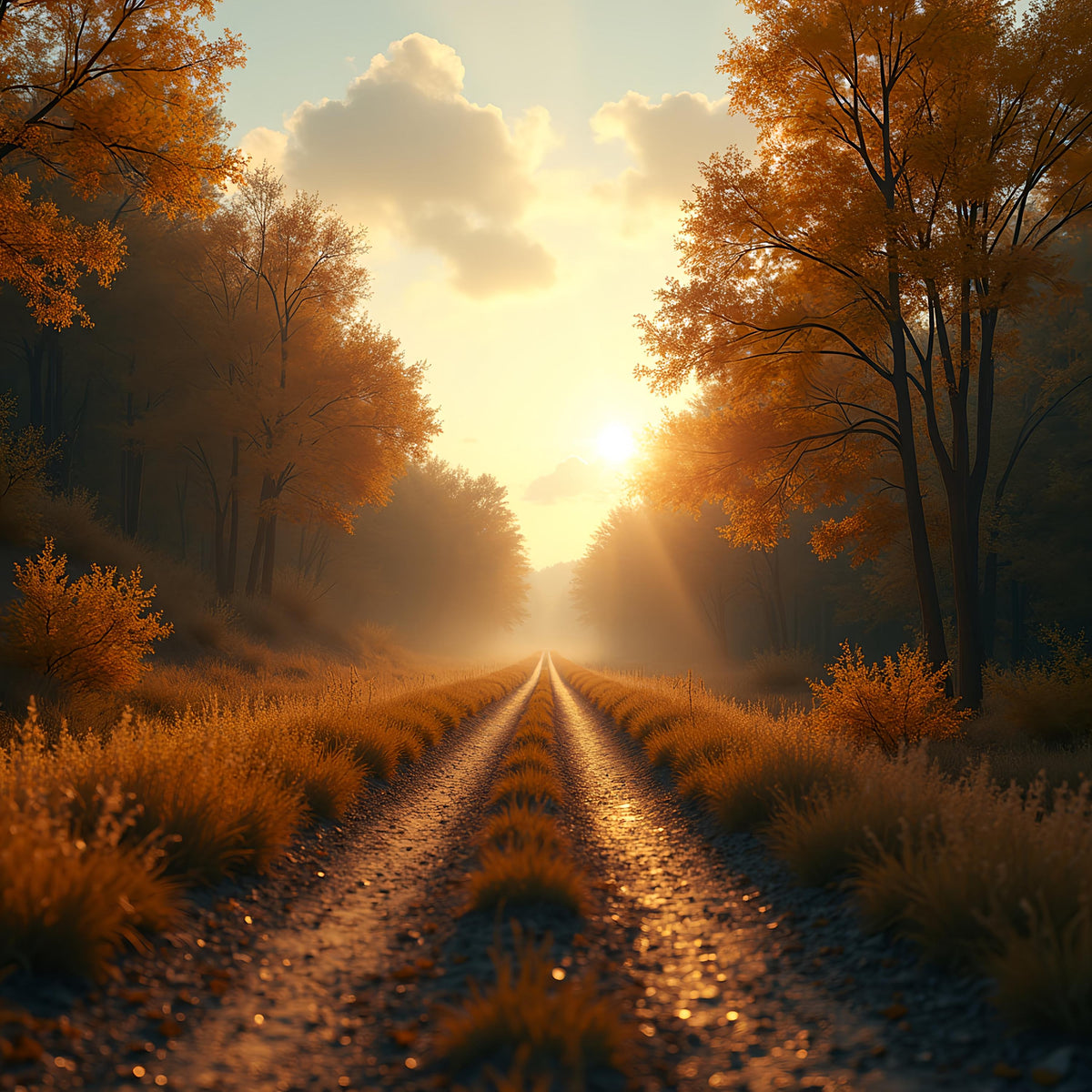 Autumn Forest Pathway Art Print: Golden Fall Scenic Road (Digital Download)