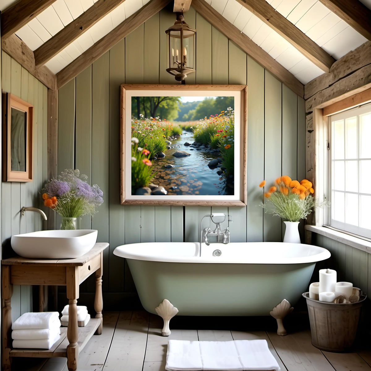 Wildflower Meadow Brook Print: Tranquil Nature Landscape Art (Digital Download)