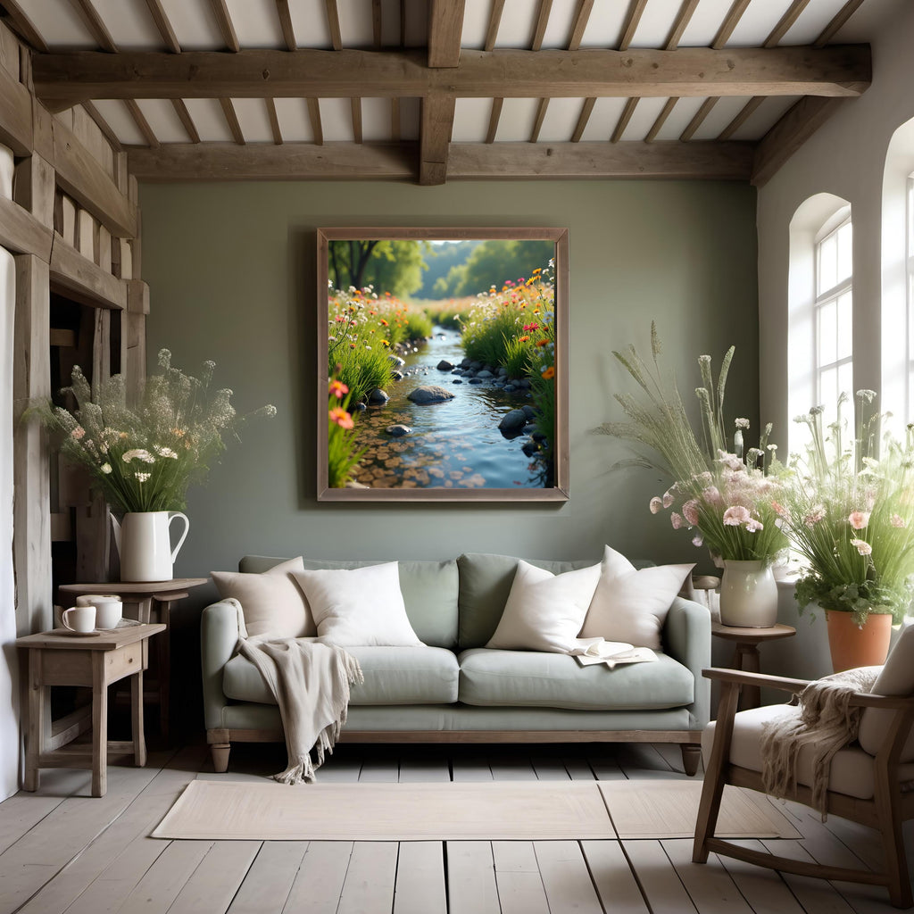 Wildflower Meadow Brook Print: Tranquil Nature Landscape Art (Digital Download)