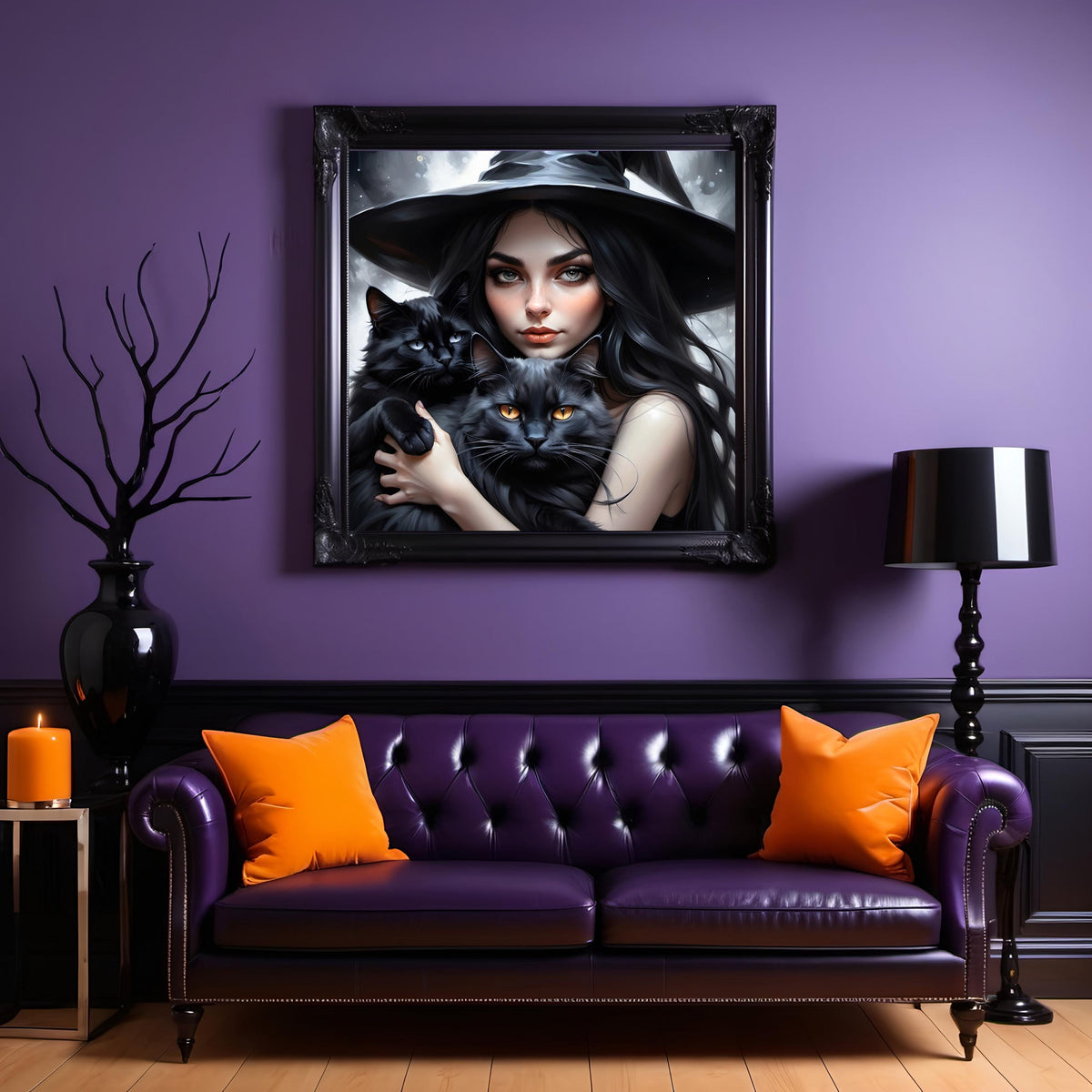 Witch and Black Cat Digital Print: Mystical Halloween Decor (Digital Download 4096x4096px)