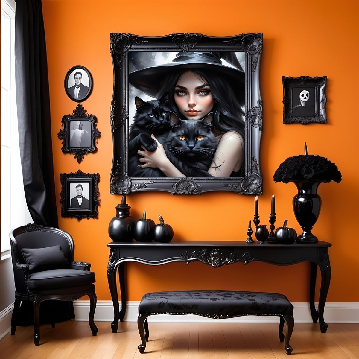 Witch and Black Cat Digital Print: Mystical Halloween Decor (Digital Download 4096x4096px)