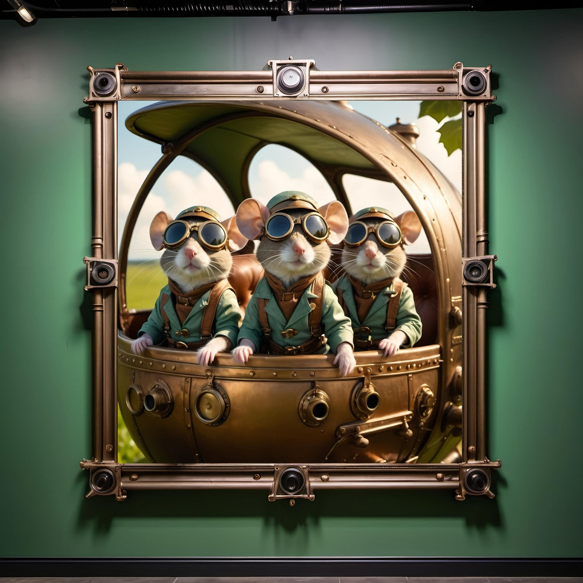 Steampunk Aviator Mice Airship Print: Whimsical Nursery Art (Digital Download)