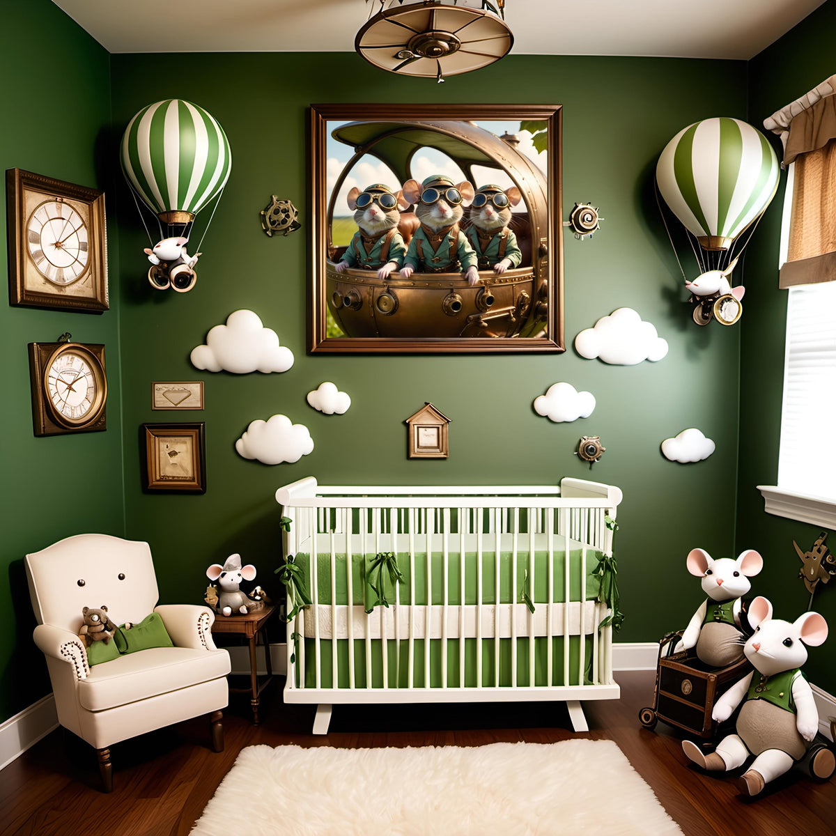 Steampunk Aviator Mice Airship Print: Whimsical Nursery Art (Digital Download)