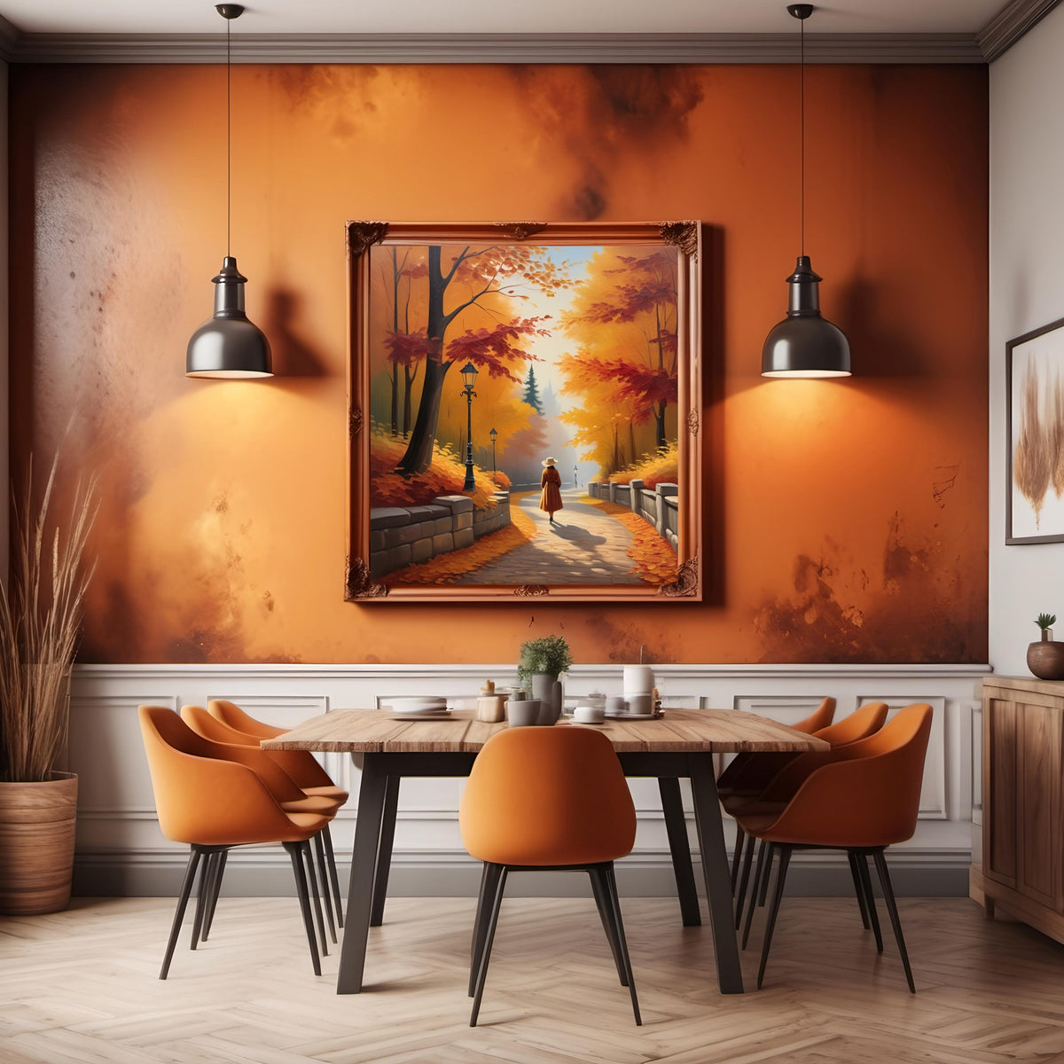 Autumn Pathway Digital Print: Tranquil Fall Foliage Wall Art