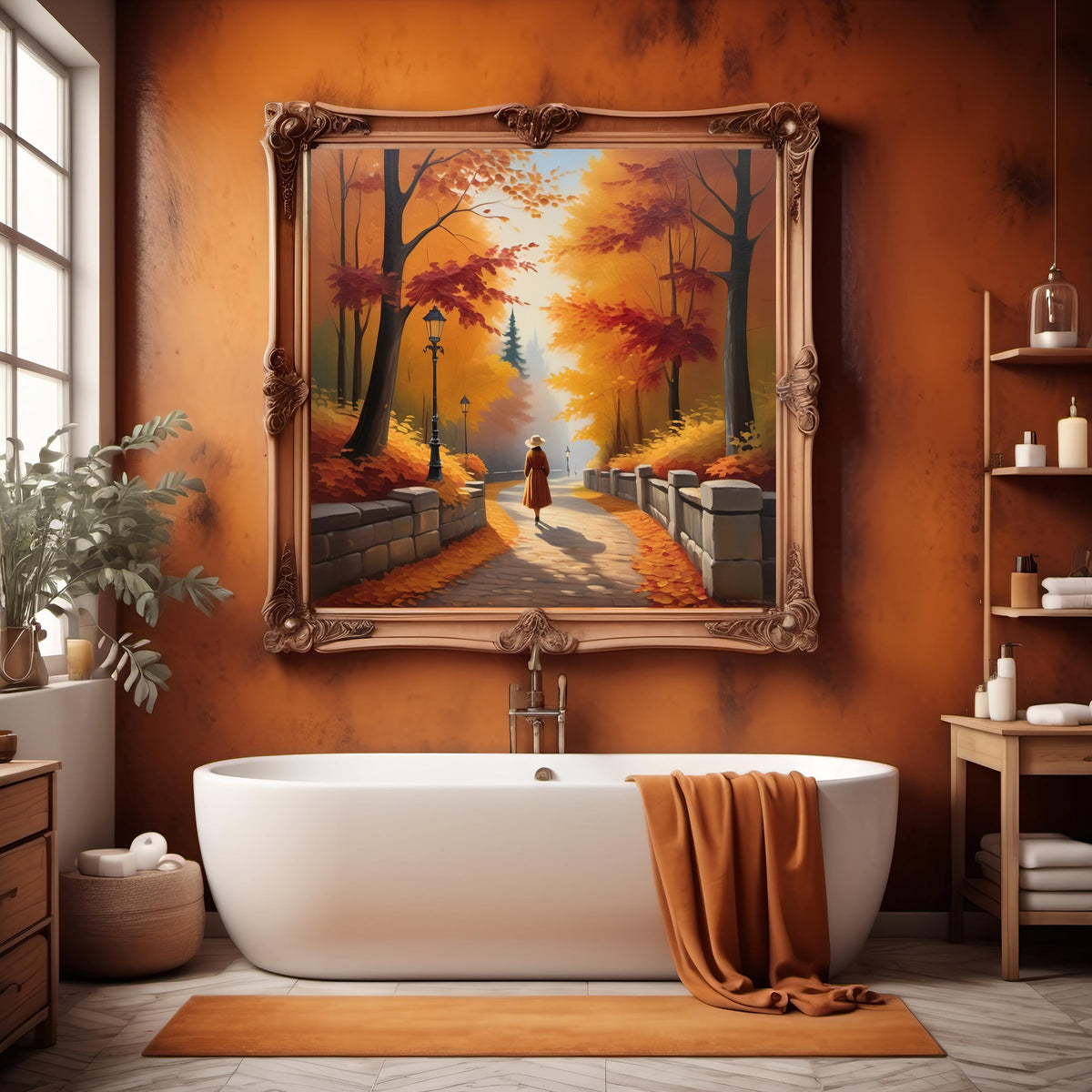 Autumn Pathway Digital Print: Tranquil Fall Foliage Wall Art