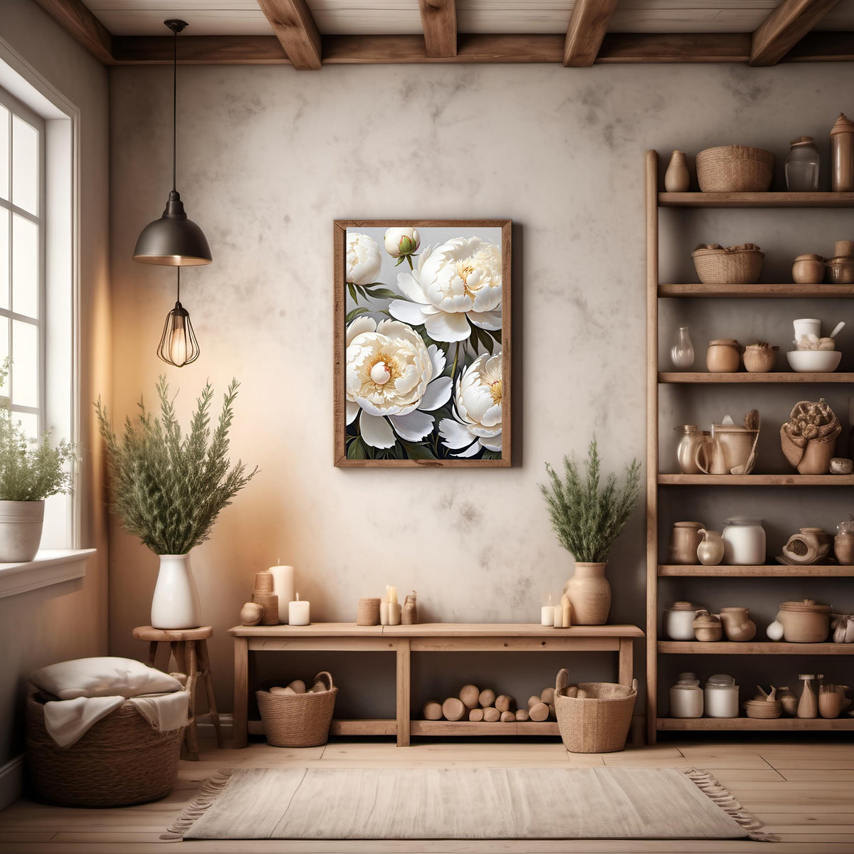 White Peony Floral Print: Elegant Botanical Wall Art (Digital Download) 2