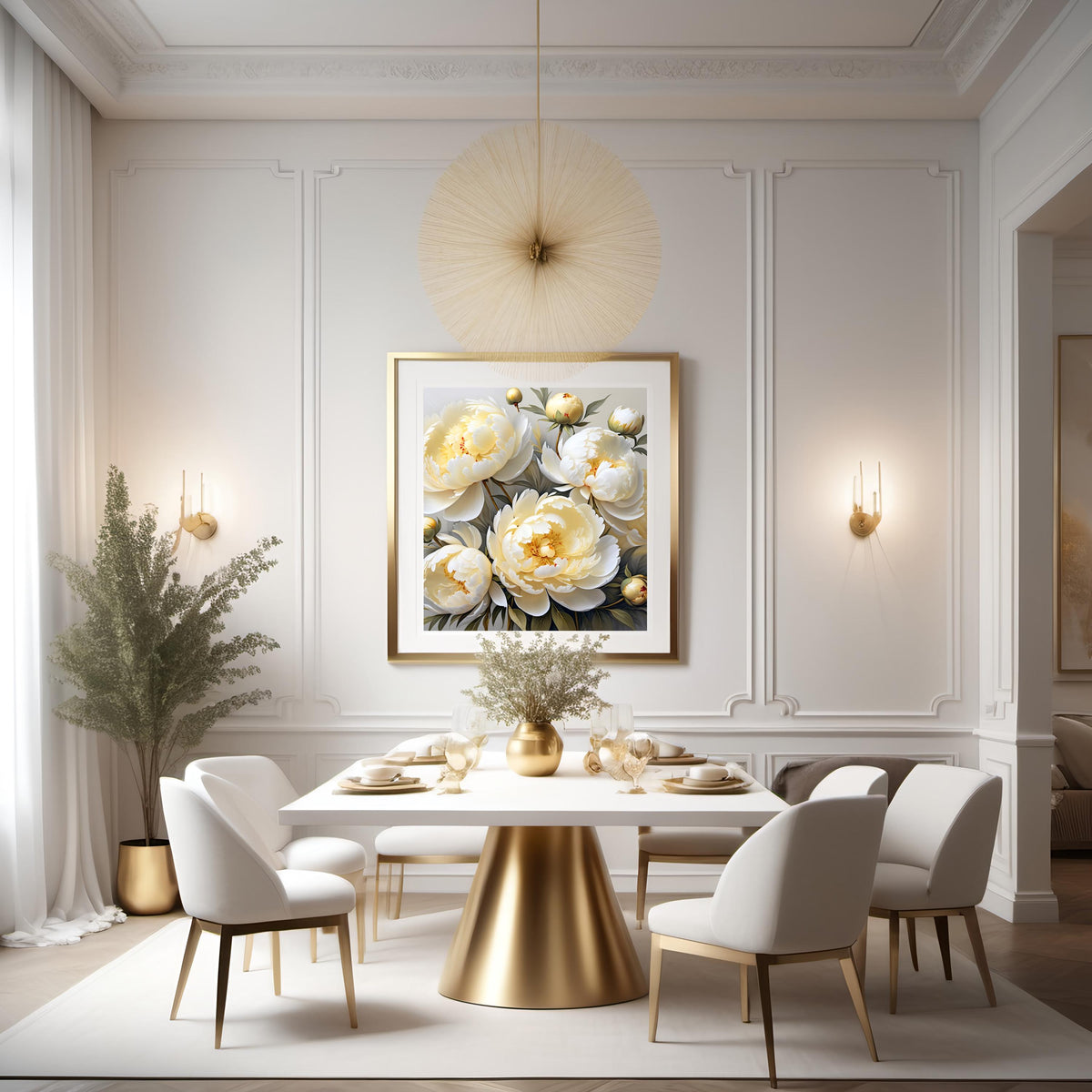 Yellow Peony Floral Art Print: Elegant Botanical Illustration (Digital Download)