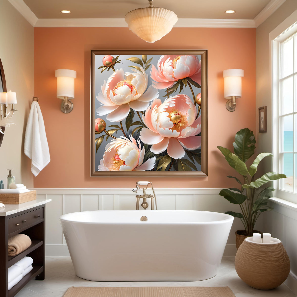 Coral Peony Floral Print: Elegant Botanical Wall Art (Digital Download)
