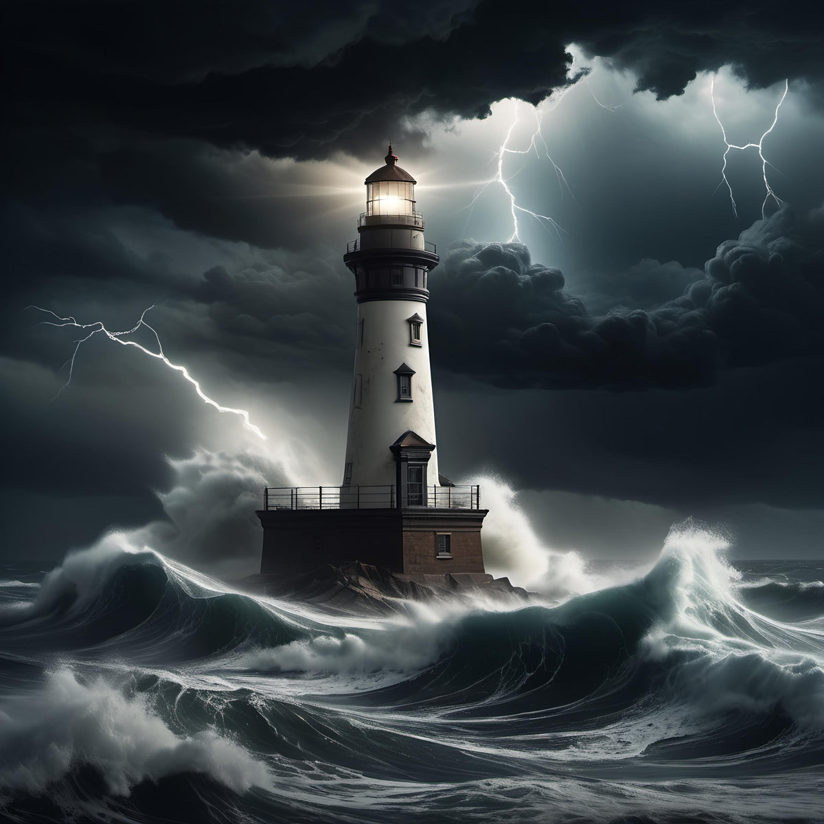 Stormy Sea Lighthouse Print: Dramatic Coastal Nautical Wall Art (Digital Download)