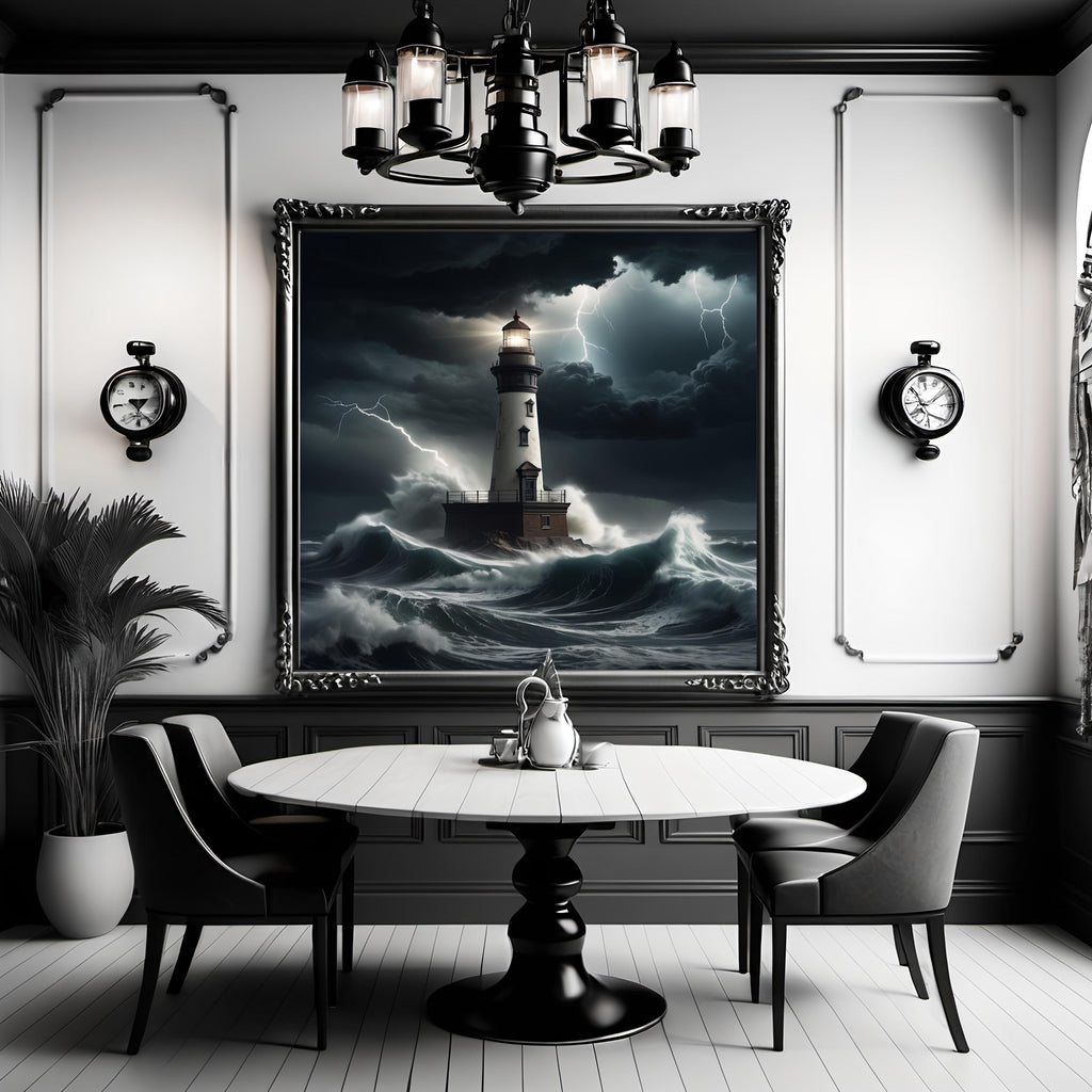Stormy Sea Lighthouse Print: Dramatic Coastal Nautical Wall Art (Digital Download)