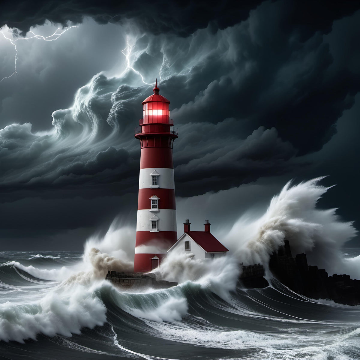 Stormy Sea Lighthouse Print: Coastal Nautical Digital Art (Digital Download)