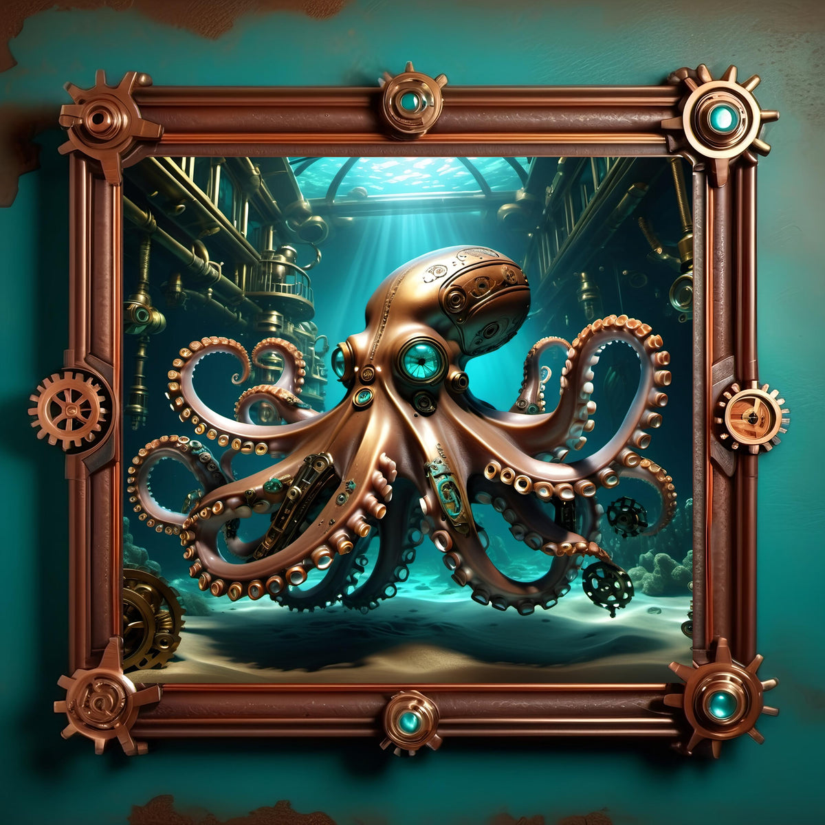 Steampunk Octopus Art: Futuristic Ocean Decor (Digital Download)