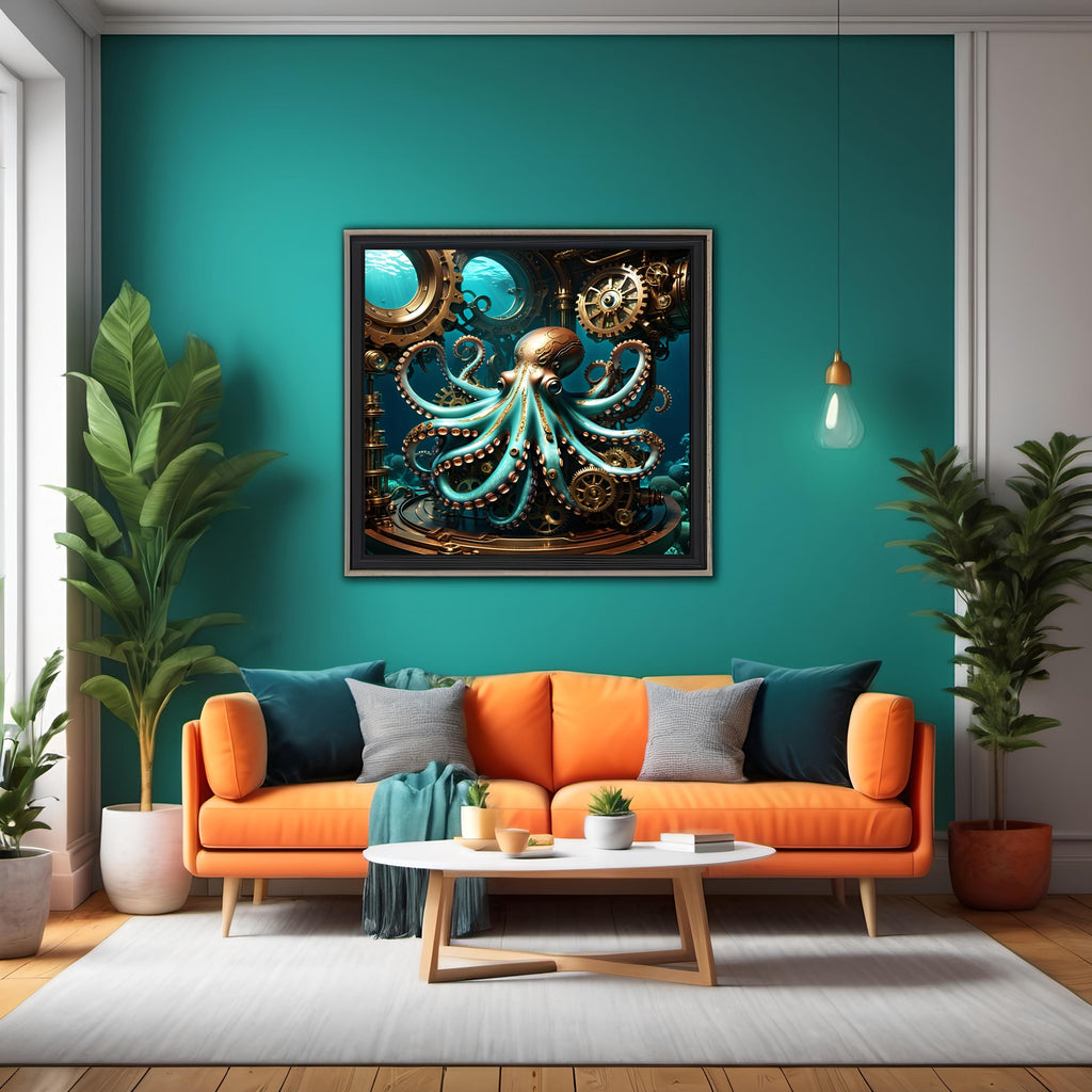 Steampunk Octopus Art Print: Mechanical Sea Creature (Digital Download)