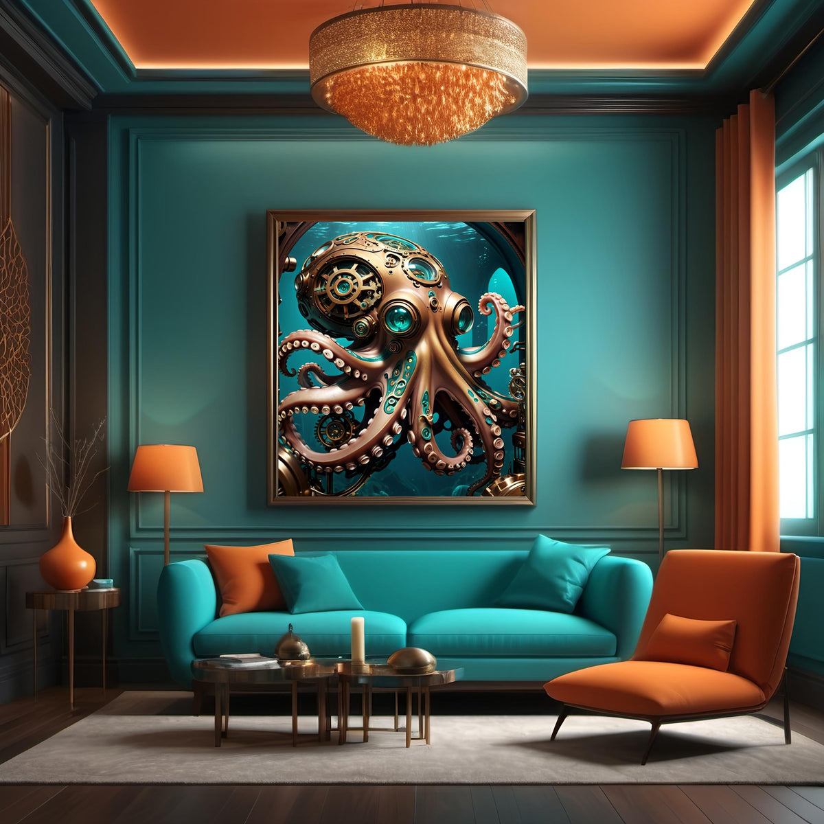 Steampunk Octopus Art Print: Futuristic Ocean Decor (Digital Download)