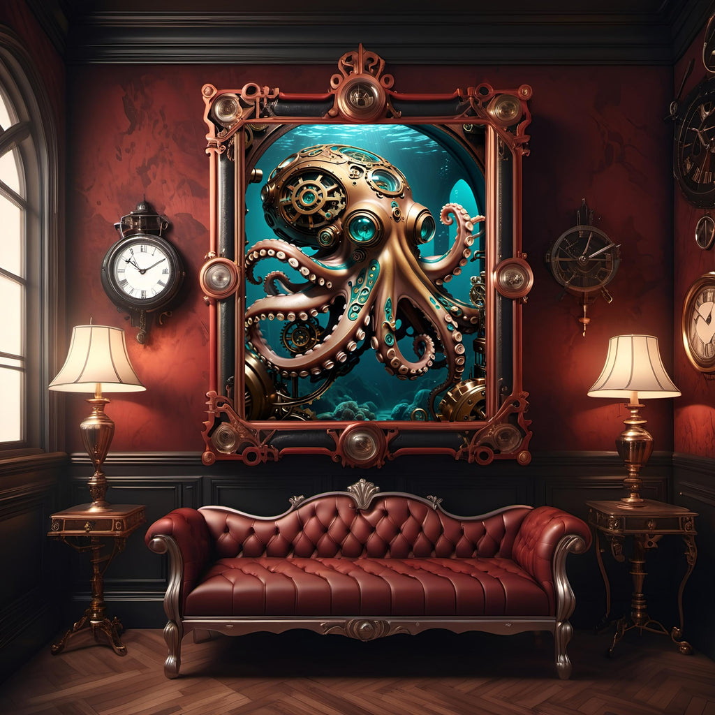 Steampunk Octopus Art Print: Futuristic Ocean Decor (Digital Download)