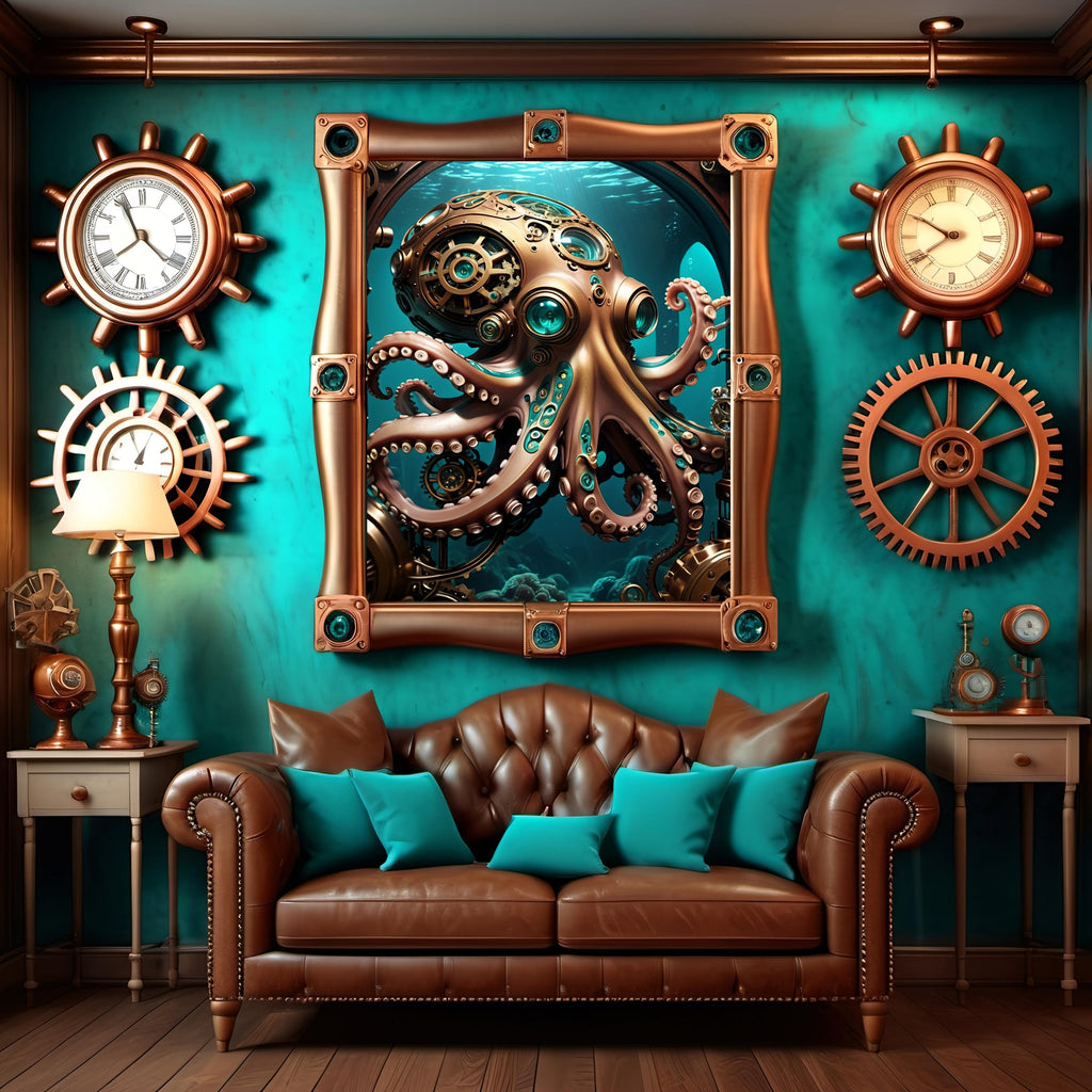 Steampunk Octopus Art Print: Futuristic Ocean Decor (Digital Download)