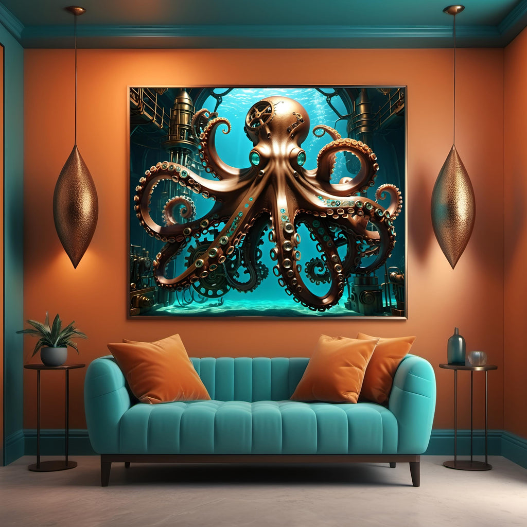 Steampunk Octopus Art Print: Vintage Nautical Fantasy (Digital Download 4096x4096px)