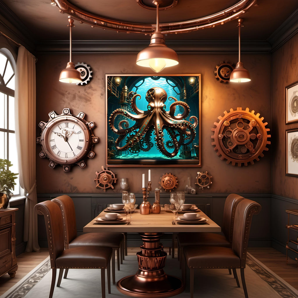 Steampunk Octopus Art Print: Vintage Nautical Fantasy (Digital Download 4096x4096px)