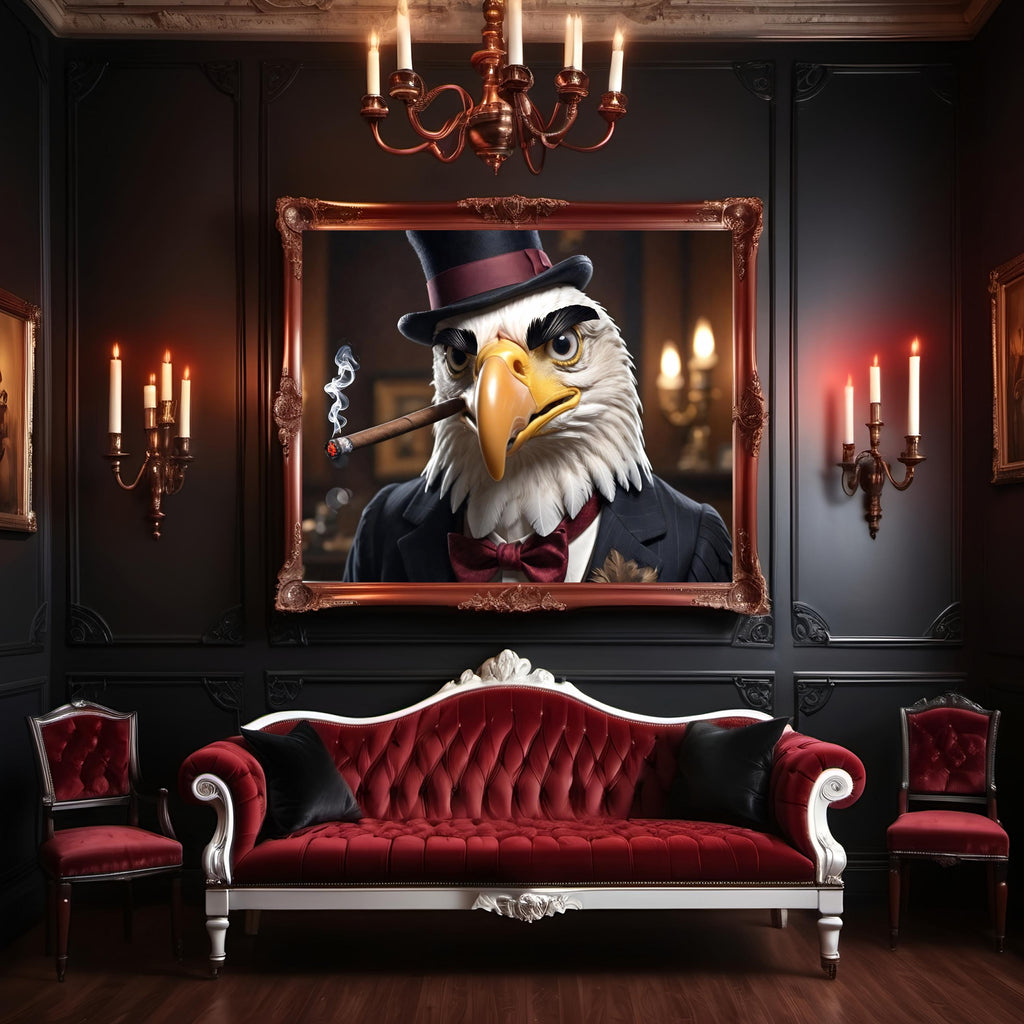 Patriotic Bald Eagle Cigar Digital Art Anthropamorphic Animal Humor Vintage Americana