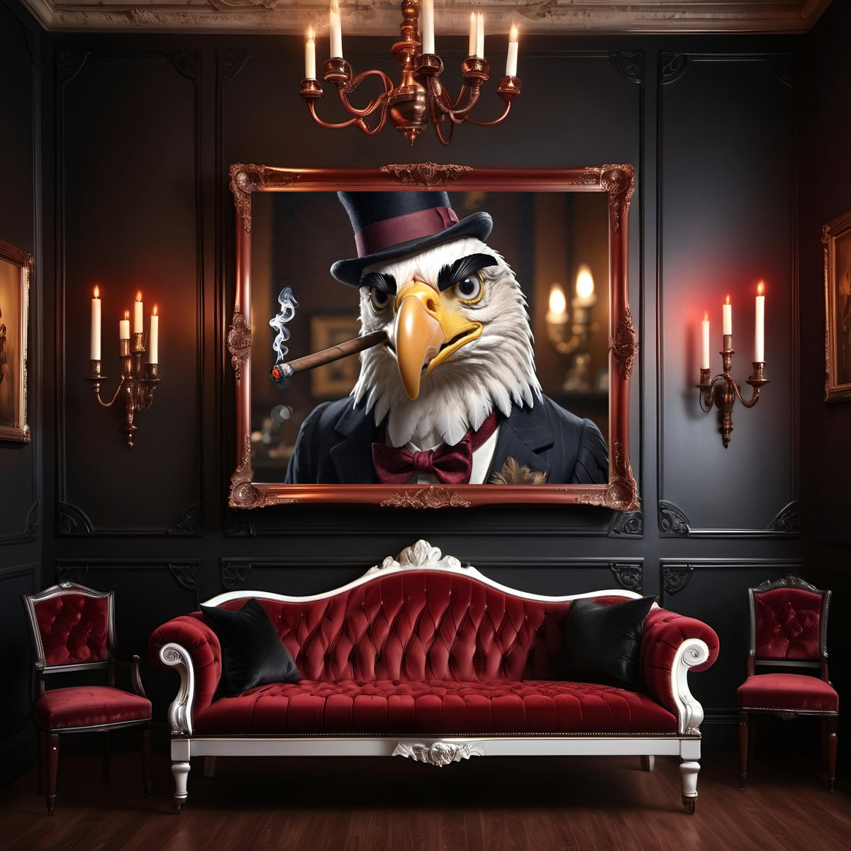 Patriotic Bald Eagle Cigar Digital Art Anthropamorphic Animal Humor Vintage Americana
