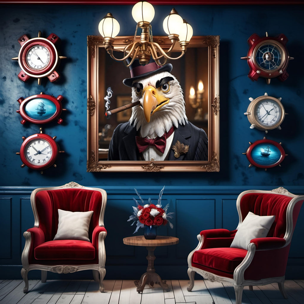 Patriotic Bald Eagle Cigar Digital Art Anthropamorphic Animal Humor Vintage Americana