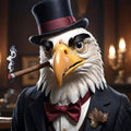 Patriotic Bald Eagle Cigar Digital Art Anthropamorphic Animal Humor Vintage Americana